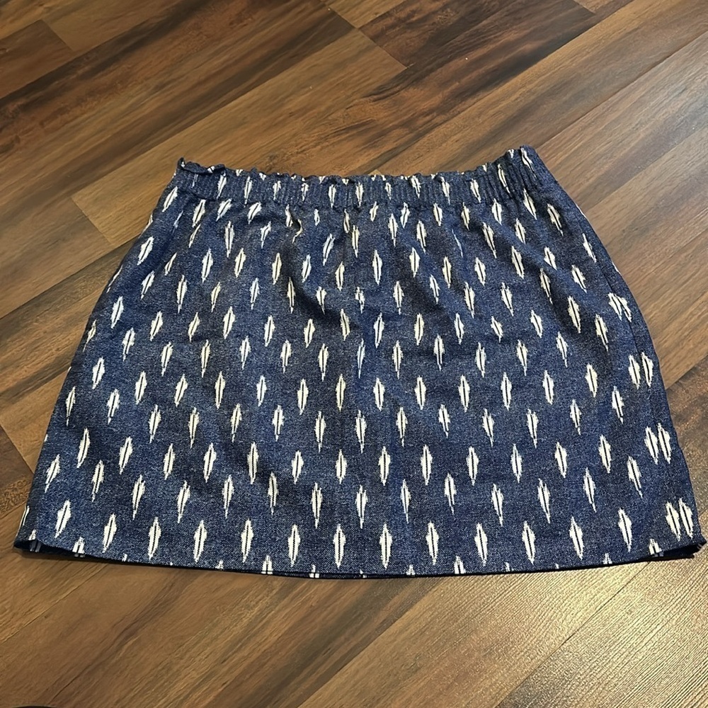 NWT J Crew Linen Sidewalk Mini Skirt-Blue Denim Color with Geometric Design- 14